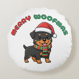Cojín Redondo Navidades Rottweiler Round Pillow: Merry Woofmas