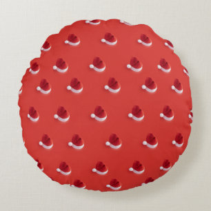 Cojín Redondo Navidades santa claus gorra patrón rojo