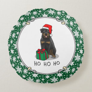 Cojín Redondo Navidades Santa Claus Gorra Rottweiler Dog Funny