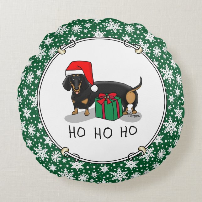 Cojín Redondo Navidades Santa Dachshund (S black & tan) Cute (Anverso)