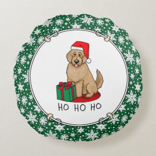 Cojín Redondo Navidades Santa Goldendoodle (rojo dorado) Cute de