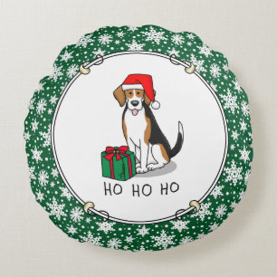 Cojín Redondo Navidades Santa Hat Beagle (triple color 3) Dog Cu