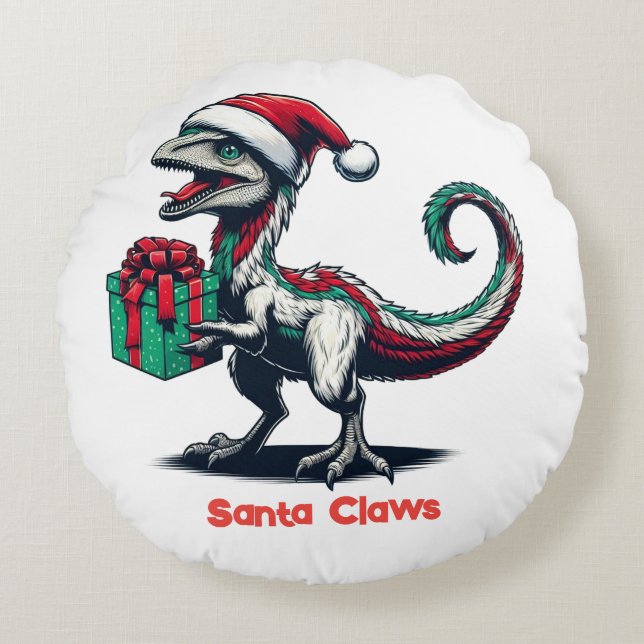 Cojín Redondo Navidades Santa hat raptor (Anverso)