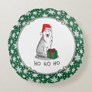 Cojín Redondo Navidades Santa Hat Siberian Husky (plata) Cute
