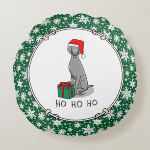 Cojín Redondo Navidades Santa Hat Weimaraner Dog (gris 1) Cute