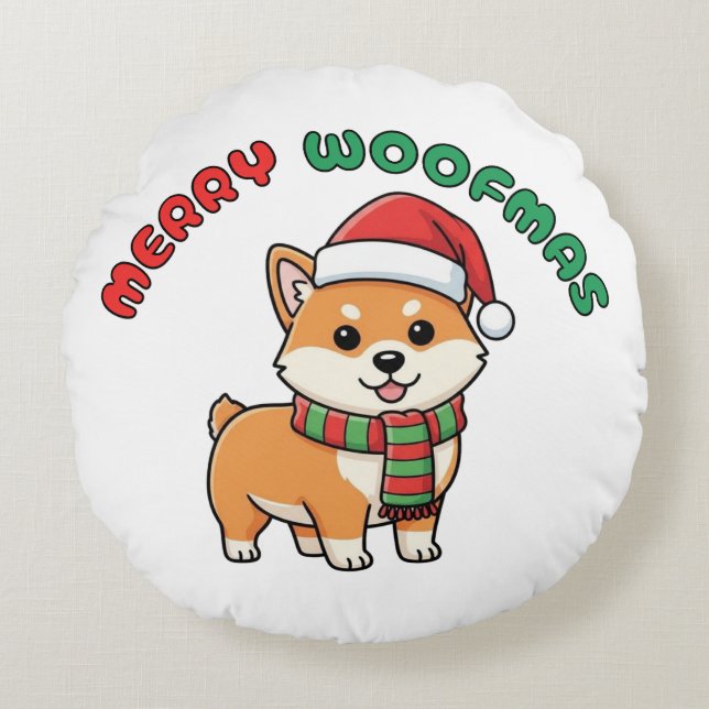 Cojín Redondo Navidades Shiba Inu Round Pillow: Merry Woofmas (Anverso)