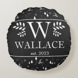 Cojín Redondo Navidades simples modernos monograma foto recién c