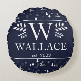 Cojín Redondo Navidades simples modernos monograma foto recién c