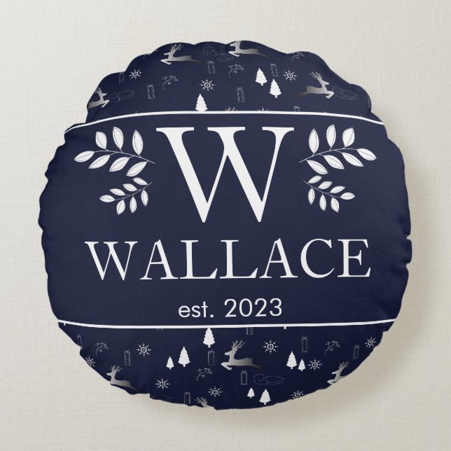 Cojín Redondo Navidades simples modernos monograma foto recién c (Anverso)