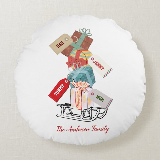 Cojín Redondo Navidades Snow Sled Presente Talla Blanca Roja Kaw (Anverso)