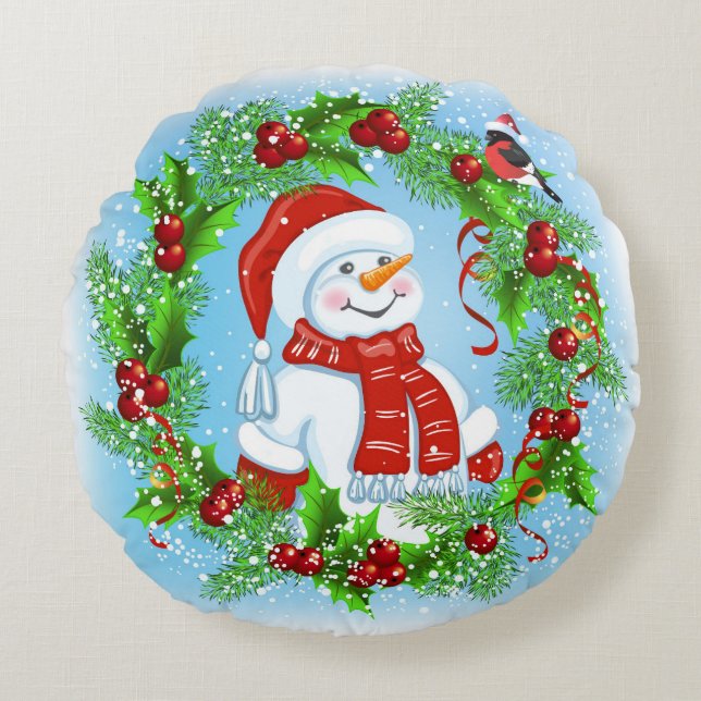 Cojín Redondo Navidades Snowman Round Pillow (Anverso)