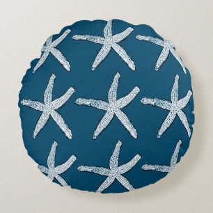 Cojín Redondo Navidades Starfish Pattern Beach Ocean Blue 2020