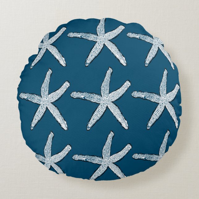 Cojín Redondo Navidades Starfish Pattern Beach Ocean Blue 2020 (Anverso)