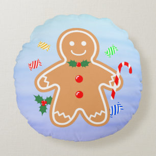 Cojín Redondo Navidades tratan a un hombre de pan de jengibre