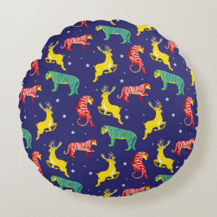 Cojín Redondo Navidades venados y tigres. Tendencias de color!_