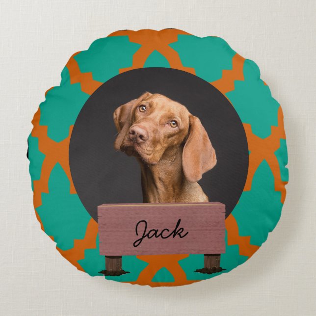 Cojín Redondo navidades verdes Personalizado de vacaciones Perro (Anverso)