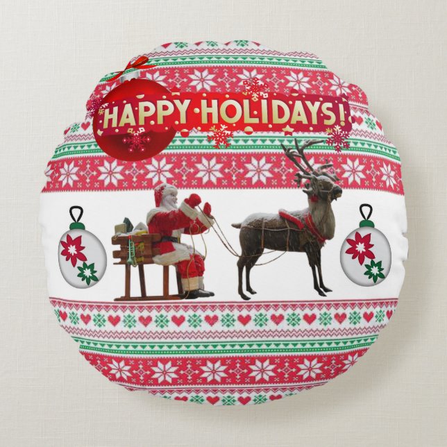 Cojín Redondo Navidades Vuelta a Pillow, Felices Fiestas (Anverso)