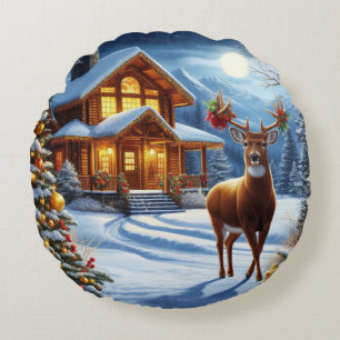 Cojín Redondo Navidades/Winter Deer Lodge