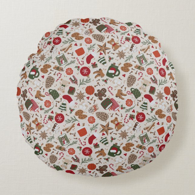 Cojín Redondo Navidades y especias acogedores (Anverso)