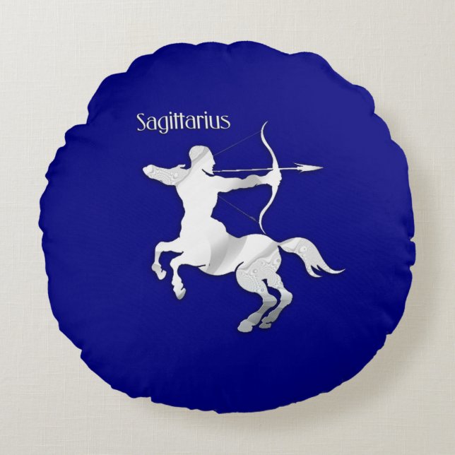 Cojín Redondo Navy Blue Sagittarius Zodiac (Anverso)