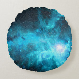 Cojín Redondo Nebulosa de origen, luz azul, astronomía.