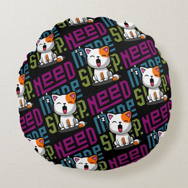 Cojín Redondo Necesita más sueño | Divertida expresión de bostez (Anverso)