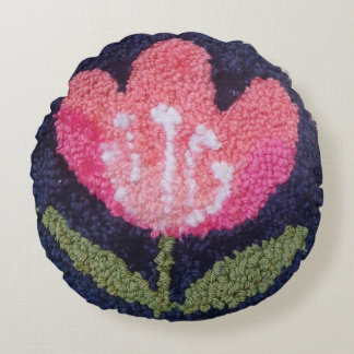 Cojín Redondo needle punch pink flower design pillow