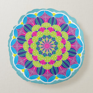 Cojín Redondo Negrita Brillante Funky Neon Mandala