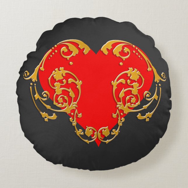 Cojín Redondo Negrita Romántica Valentina Gótico Rojo Píldora pa (Anverso)