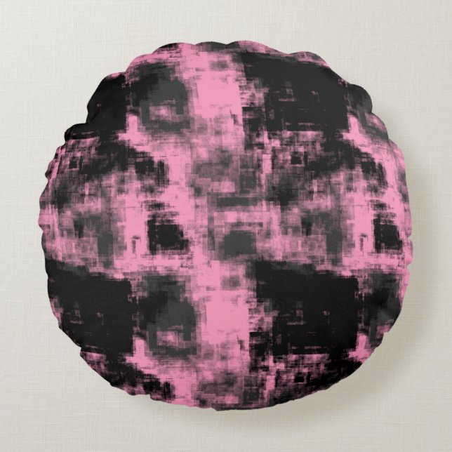 Cojín Redondo Negro rosa y gris (Anverso)
