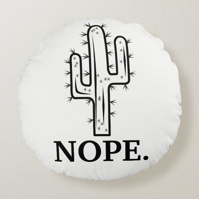 Cojín Redondo Negro y blanco Funny Cactus contorno No (Anverso)