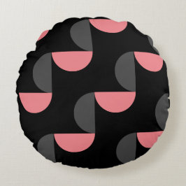 Cojín Redondo Negro y gris rosado moderno de mediados de siglo