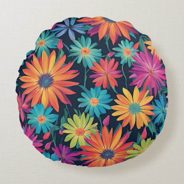 Cojín Redondo Neon Daisies (Anverso)