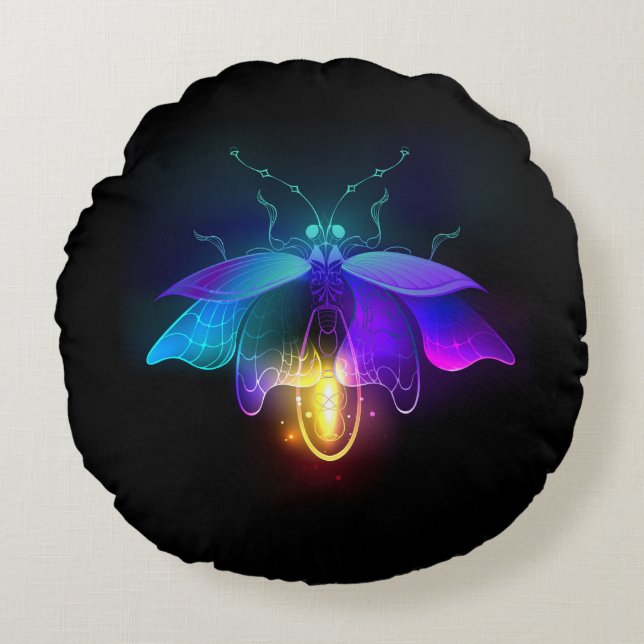 Cojín Redondo Neon Firefly en negro (Anverso)