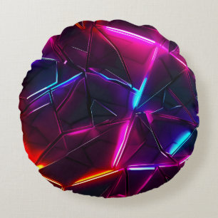 Cojín Redondo Neón Geométrico Abstracto Futurista Ciberpunk