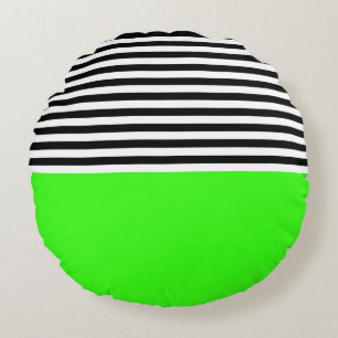 Cojín Redondo Neon Green con rayas negras y blancas