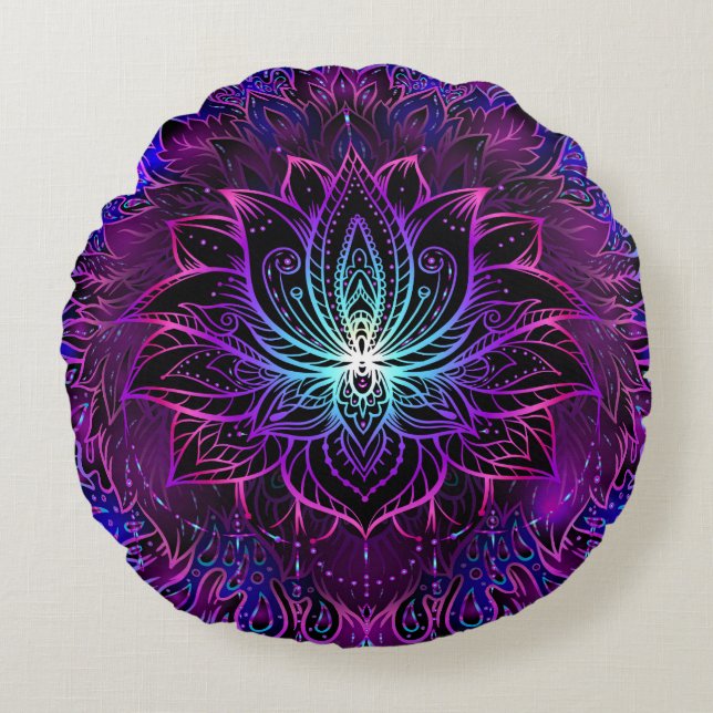 Cojín Redondo Neon Lotus Flower Boho Print (Anverso)