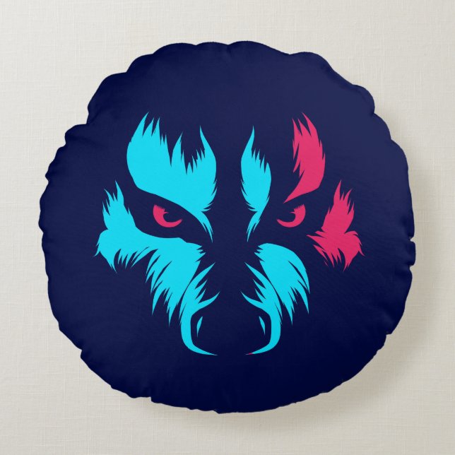 Cojín Redondo Neon Wolf Face (Anverso)
