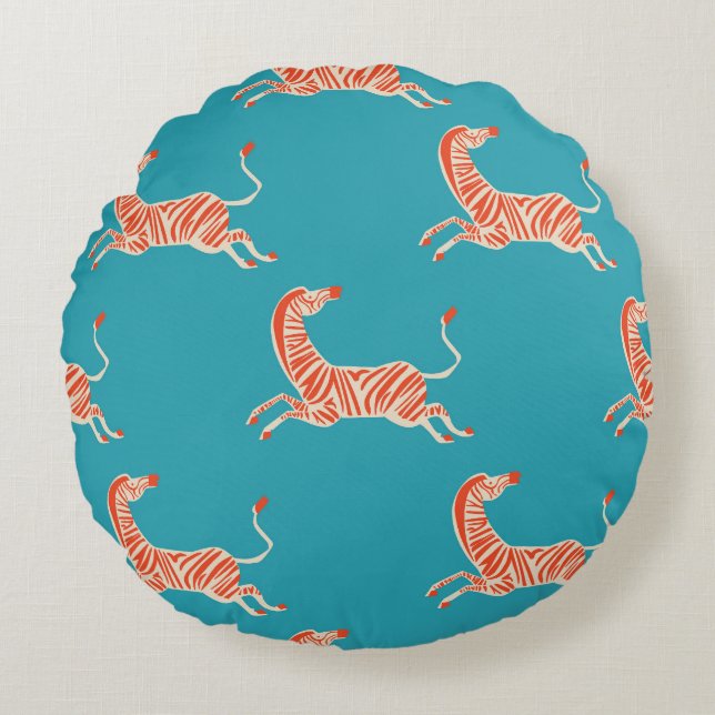 Cojín Redondo Neon Zebra: Retro Colorful Seamless (Anverso)