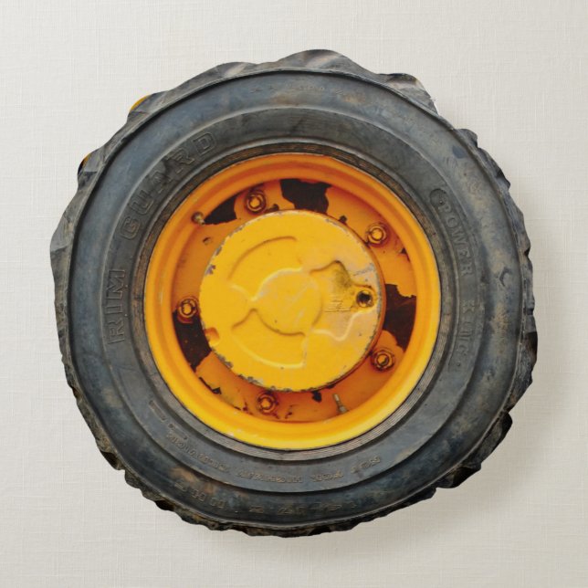 Cojín Redondo neumático de coche antiguo naranja amarillo (Reverso)