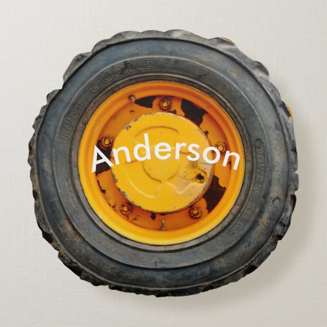 Cojín Redondo neumático de coche antiguo naranja amarillo (Anverso)