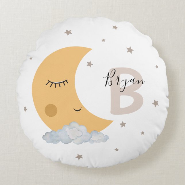 Cojín Redondo Neutral Moon Nursery Pillow with Custom Name Beige (Anverso)