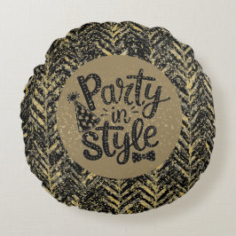 Cojín Redondo New Year Celebrate,Party in Style,Black Gold  Art