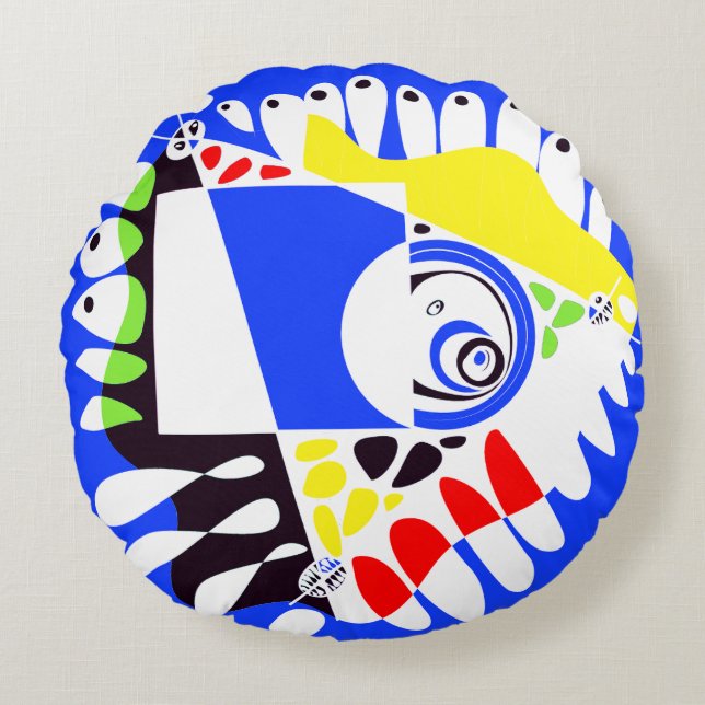 Cojín Redondo Nido de pájaro - Blanco azul real (Anverso)