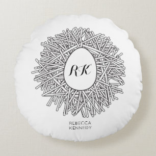 Cojín Redondo Nido y Huevo Cute - Iniciales y Nombre Personaliza