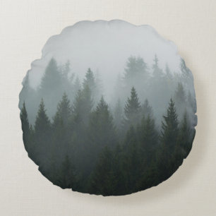 Cojín Redondo Niebla otoñal del bosque de montaña Misty