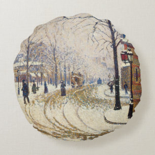 Cojín Redondo Nieve, Boulevard de Clichy, París de Paul Signac