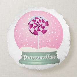 Cojín Redondo Nieve de Lollipop globo lindo chica rosa invierno