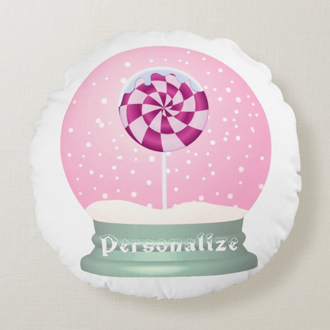 Cojín Redondo Nieve de Lollipop globo lindo chica rosa invierno (Anverso)