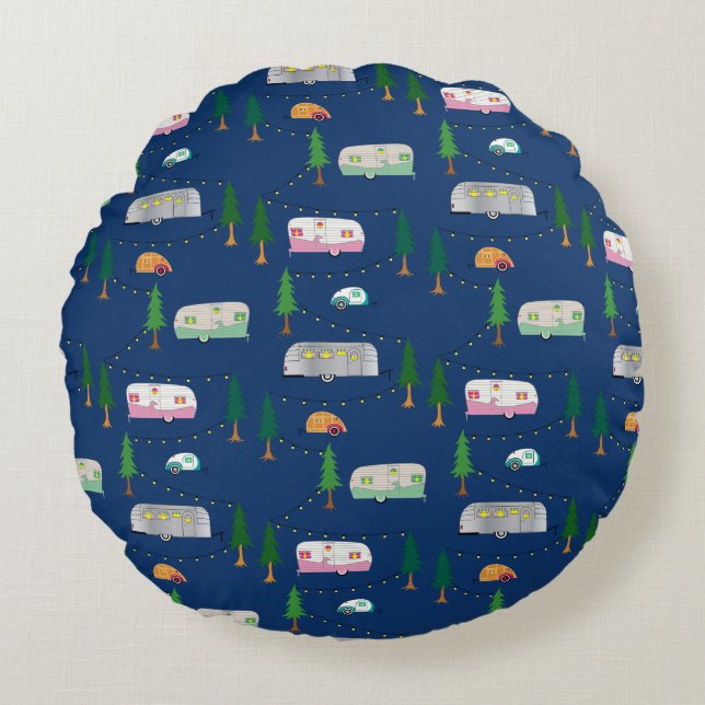 Cojín Redondo Nifty Fifty Retro Campers (Anverso)